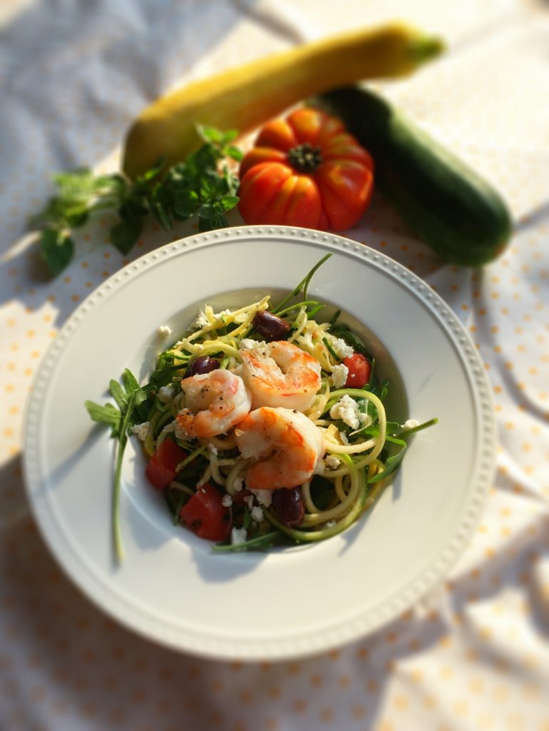 Spiraled Summer Squash and Shrimp Salad | Recipes | Audrey Laurelton RDN | Where Science Meets Healt
